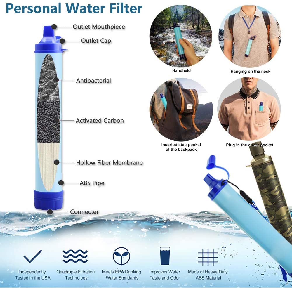 2 Pack Water Filter Straw - Water Purifying Device - Portable Personal Water  Filtration Survival - for Emergency Kits Outdoor Activities and Hiking - Water  Filter Camping Travel Survival Backpacking