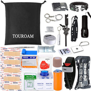 Emergency Survival First Aid Kit - Outdoor Gear EDC Pouch Military Bleeding Bag with Tourniquet Israeli Bandage Sheer for Camping Boat Hunting Hiking Home Car Earthquake and Adventures