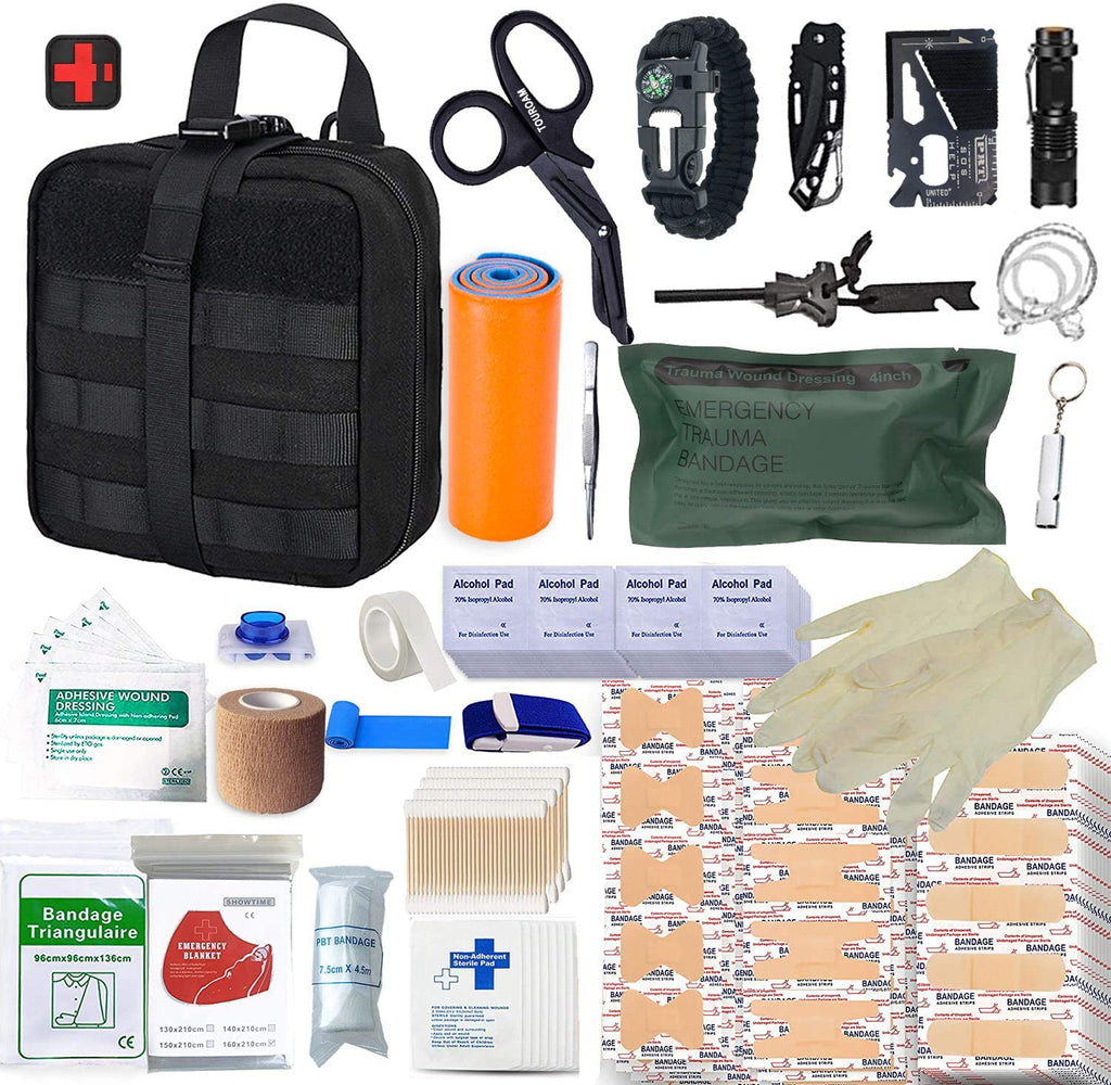  Survival Kit, Emergency Survival Gear First Aid Kit Molle  System Compatible Outdoor Survival Gear,Emergency Kits with Trauma Bag for  Camping Boat Hunting Hiking and Adventures, for Men : Sports 